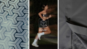 Tecido com grafeno aplicado em roupas esportivas e tecidos técnicos com compressão, proteção UV e desempenho térmico.